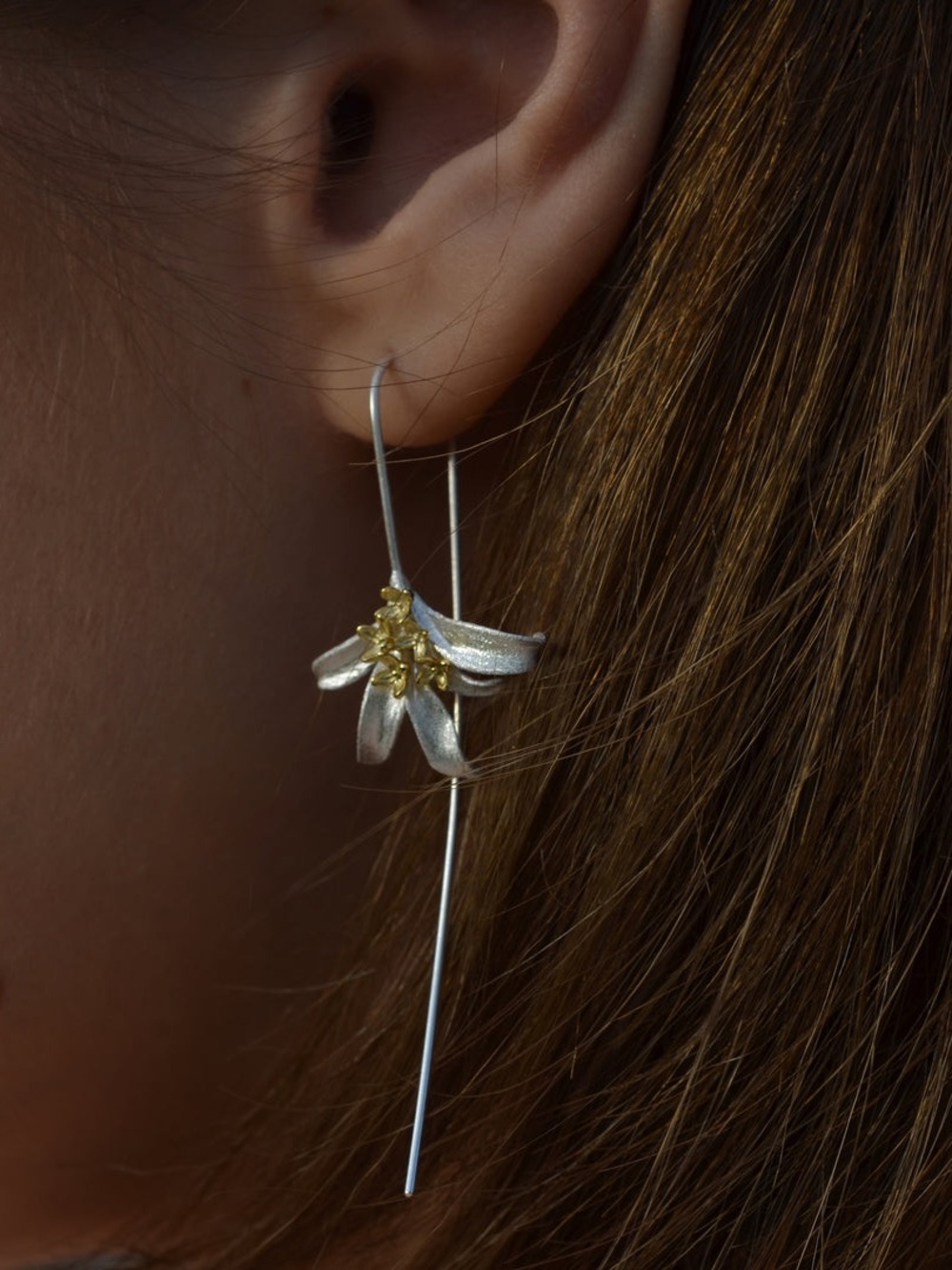 18k Gold Plated White Floral Drop Earrings